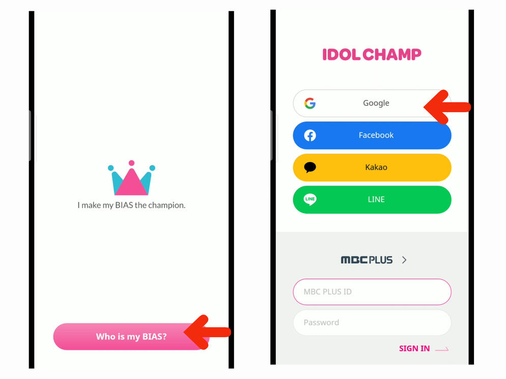 (3) Click 'Who is my BIAS' to proceed. (4) Choose way to sign up. Google is easier for me.
