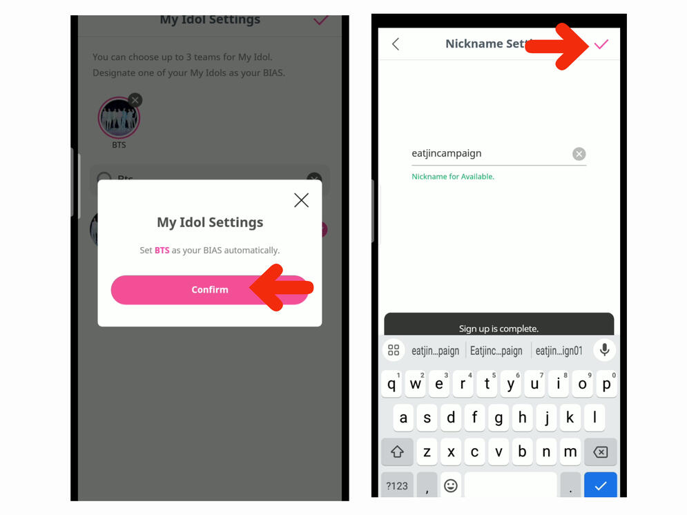 (6) Click 'Confirm' to continue.(7) Enter your desire username and click the check icon on the upper right corner of the page. And you're done! Go back to main menu to know how to vote.