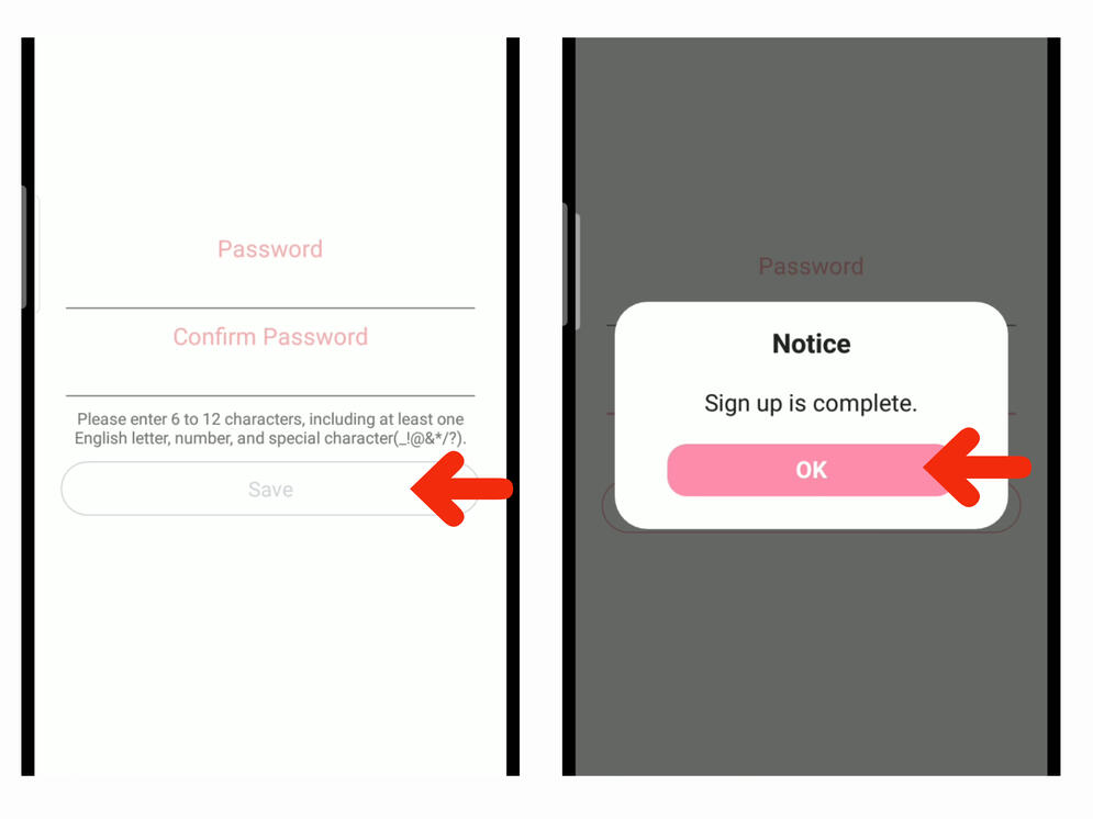 (12) Create your password and press 'Save' button. (13) Click 'Ok' from the pop-up box.