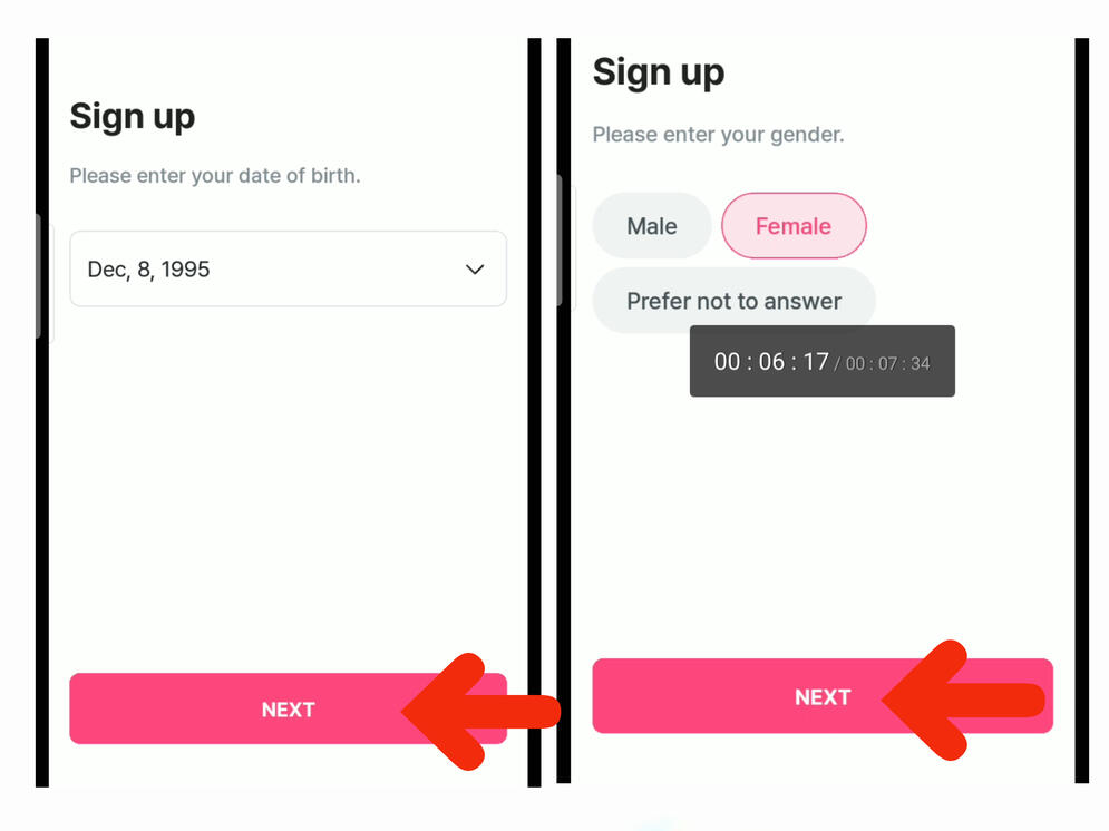 (5) Set you date of birth and click &#39;Next&#39;. (6) Set your gender and click &#39;Next&#39;.