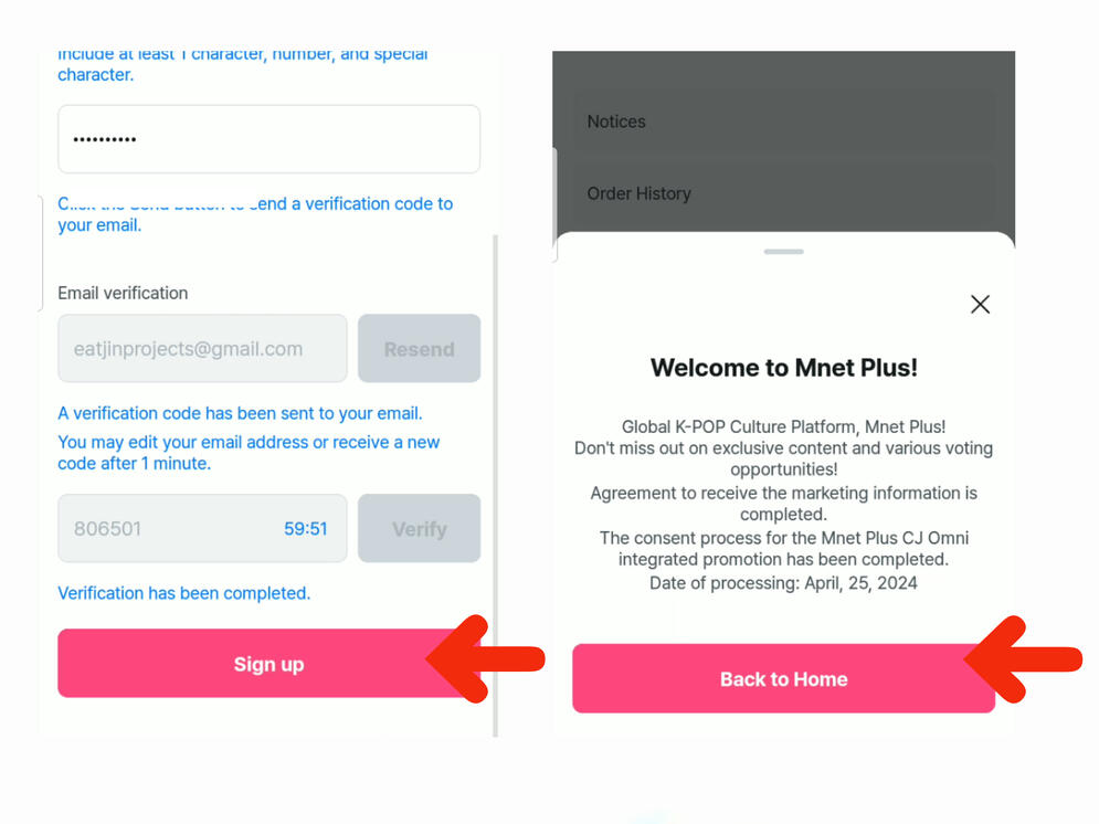 (9) Click 'Sign Up' button and you're done! (10) Go back to home. Please take note of your email address and your password.