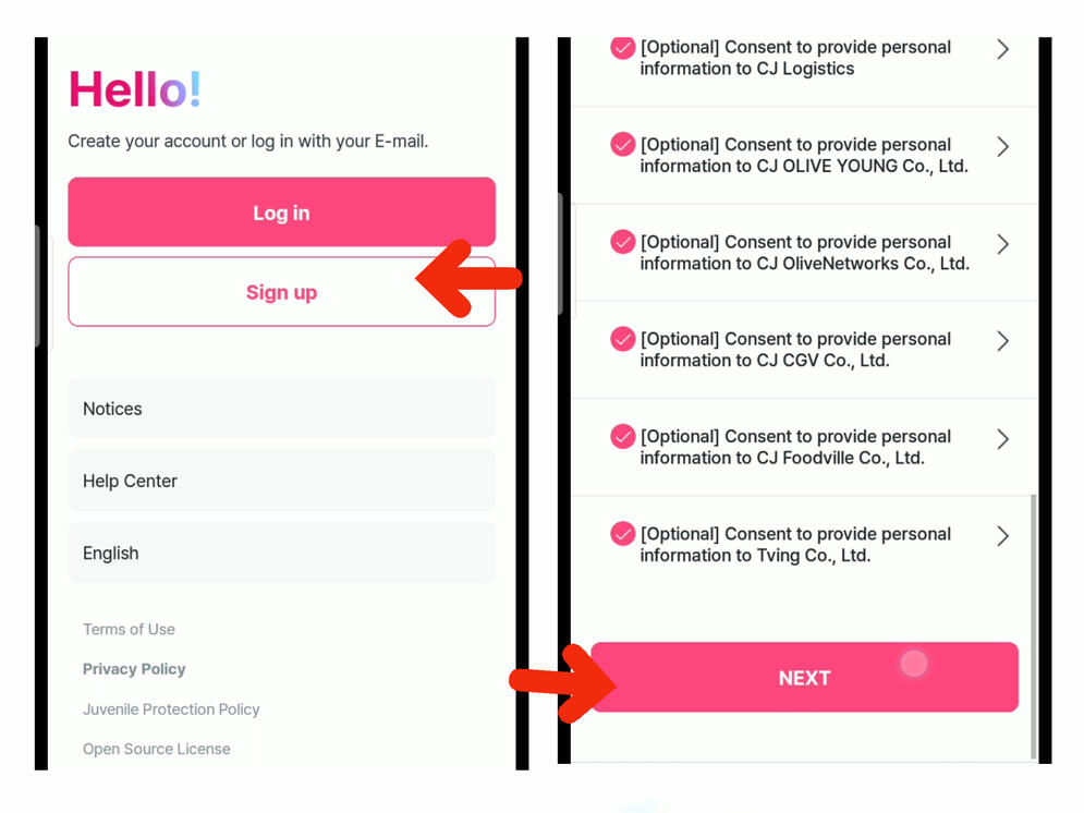 (3) Click &#39;Sign Up&#39; button. (4) Click &#39;Agree all Terms&#39; and click &#39;Next&#39; button.