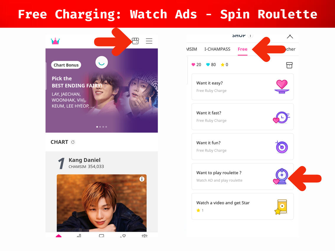 ♥️ (1) Press Shop icon on the upper right corner of the page. (2) Go to &#39;Free&#39; tab, scroll down and press &#39;Want to play roulette?&#39;. Maximize all your spin rights everyday.