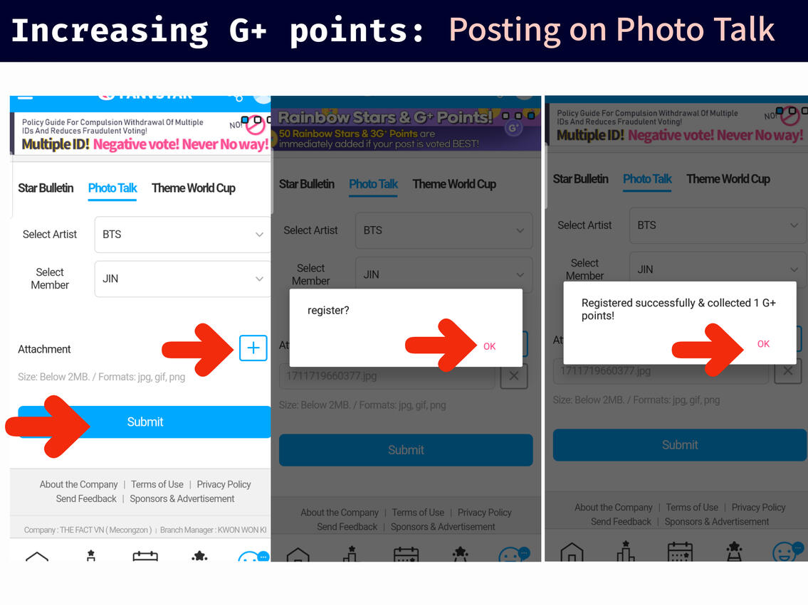 (4.) Attach Jin's photo by clicking the + sign then click 'Submit. (5.) Click 'Ok' on all pop-up notifications.