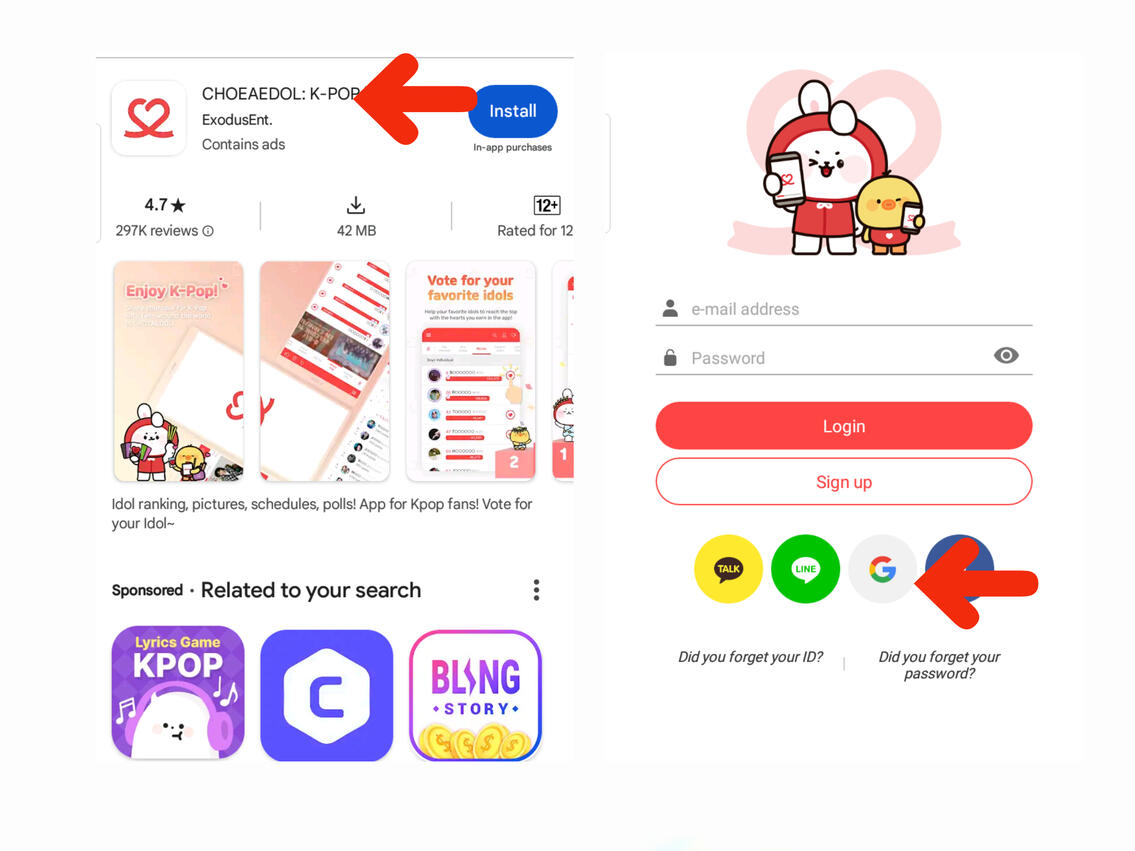 (1) Install Choeaedol application on your phone. (2) Open the app and choose how to &#39;Sign Up&#39;. Google works faster for me. It will ask you to enter your google account, always &#39;allow&#39; on all pop-up notifications. And you&#39;re done!